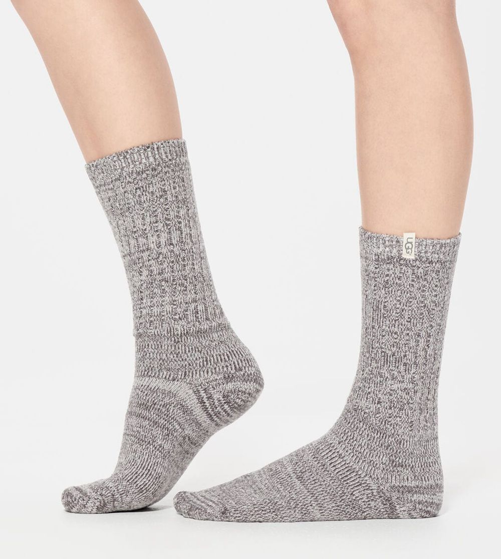 Ugg Rib Knit Slouchy Crew - Womens Socks - Grey - NZ (1768NOJHF)